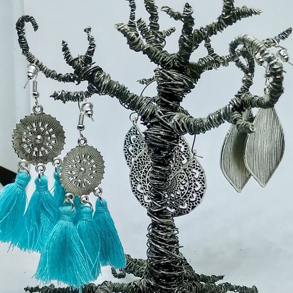 SALE!! 3 Pair BOHO EARRINGS, Silvery BLUE BUNNY'S BOHO BAUBLES - Picture 8 of 12